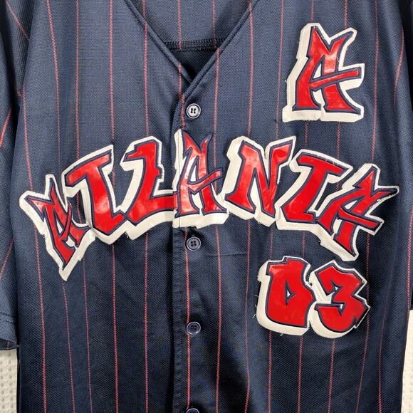 Veezo XL Jersey Shirt Mens Atlanta 03 Hip Hop Y2K Pinstripe Embroidered Rare - Picture 2 of 6